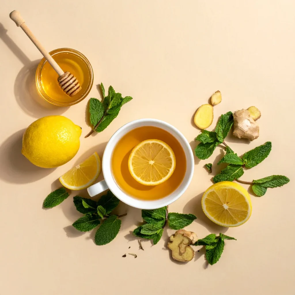 Ingredientes naturais para água aromatizada como limão, pepino e hortelã