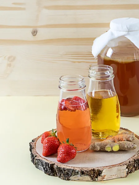 Kombucha Caseiro de Chá Verde e Frutas Vermelhas