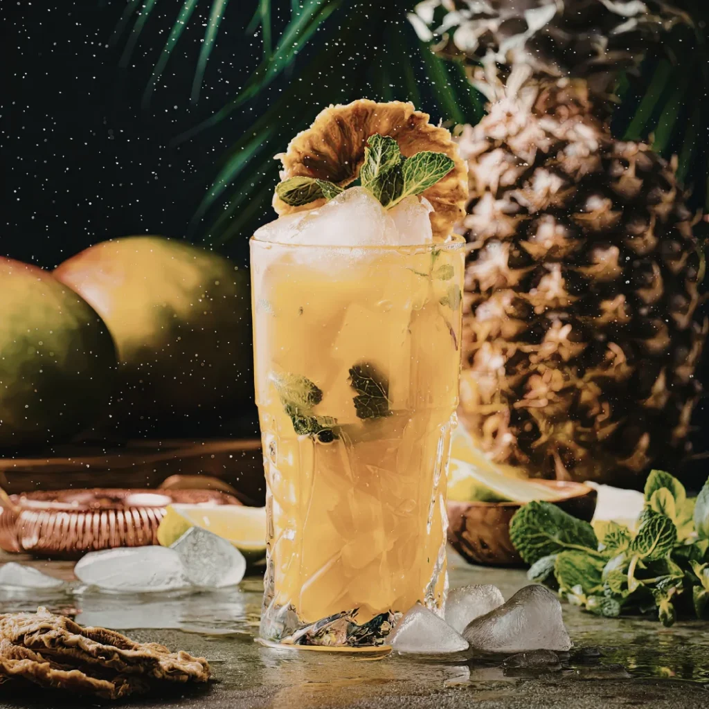 Suco de abacaxi com gengibre e gelo